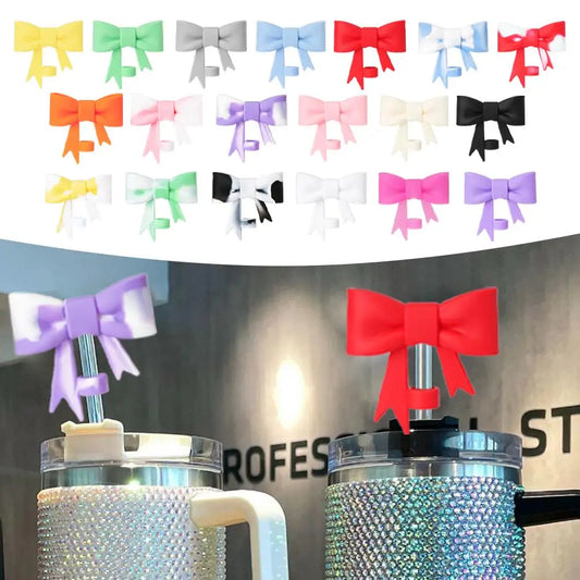 Bow Straw Cap Covers Toppers Silicone Accessories For Stanley Cups 30&40 Oz Tumbler And With 1pc Protective Boot 