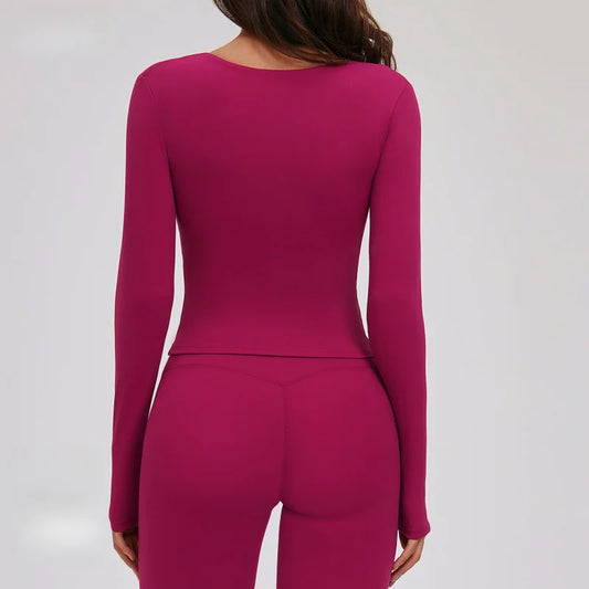 Compression Shirt Yoga Long Sleeve V Training Wear Tight Slim Fit Outdoor Running Fitness Sportswear Woman Gym Activewear