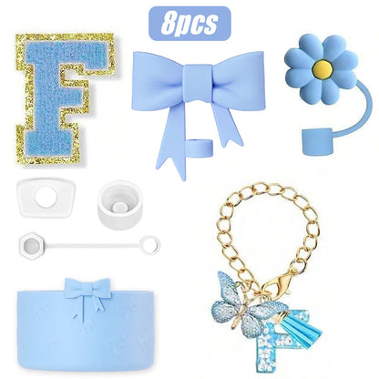 8PCS Cup Accessories Set for Stanley Cup 30oz 40oz, A-Z Initials Decorations, Including Silicone Straw Cover Cap,Sticker ﻿ ﻿