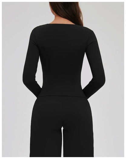 Compression Shirt Yoga Long Sleeve V Training Wear Tight Slim Fit Outdoor Running Fitness Sportswear Woman Gym Activewear