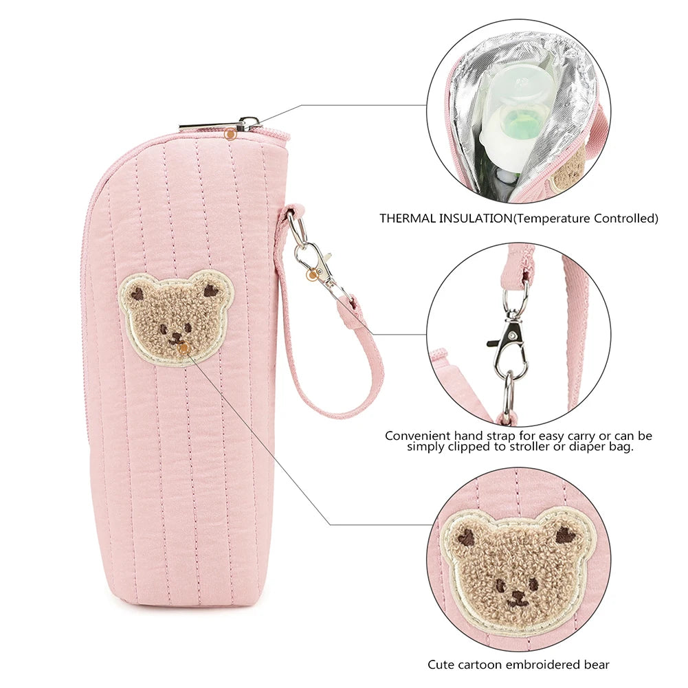 Baby Milk Bottle Warmer Bag,Plush Cartoon Bear Insulated Bag For Outdoor Travel Camping,Newborns Essential Travel Geared