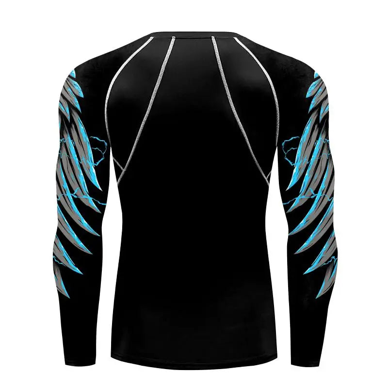 Compression Shirt for Men 3D Print Wing Graphic Tees Long Sleeve Fitness Crewneck Workout Top Quick Drying Summer Male Clothing