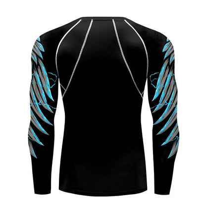 Compression Shirt for Men 3D Print Wing Graphic Tees Long Sleeve Fitness Crewneck Workout Top Quick Drying Summer Male Clothing