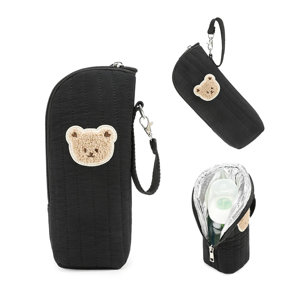 Baby Milk Bottle Warmer Bag,Plush Cartoon Bear Insulated Bag For Outdoor Travel Camping,Newborns Essential Travel Geared