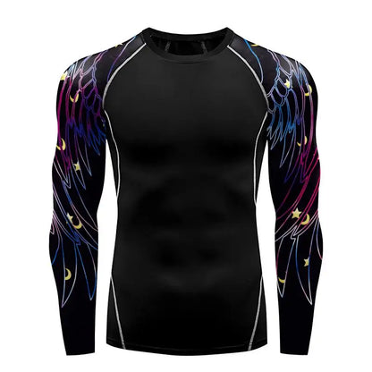Compression Shirt for Men 3D Print Wing Graphic Tees Long Sleeve Fitness Crewneck Workout Top Quick Drying Summer Male Clothing