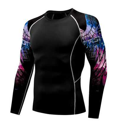 Compression Shirt for Men 3D Print Wing Graphic Tees Long Sleeve Fitness Crewneck Workout Top Quick Drying Summer Male Clothing
