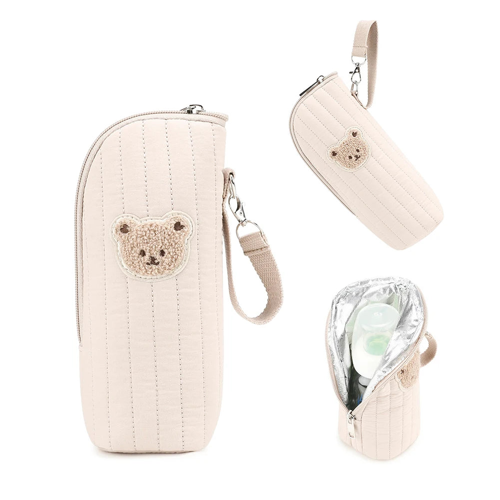 Baby Milk Bottle Warmer Bag,Plush Cartoon Bear Insulated Bag For Outdoor Travel Camping,Newborns Essential Travel Geared
