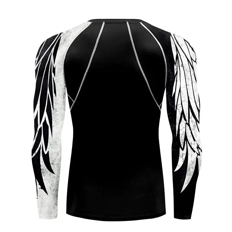 Compression Shirt for Men 3D Print Wing Graphic Tees Long Sleeve Fitness Crewneck Workout Top Quick Drying Summer Male Clothing