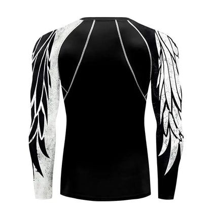 Compression Shirt for Men 3D Print Wing Graphic Tees Long Sleeve Fitness Crewneck Workout Top Quick Drying Summer Male Clothing