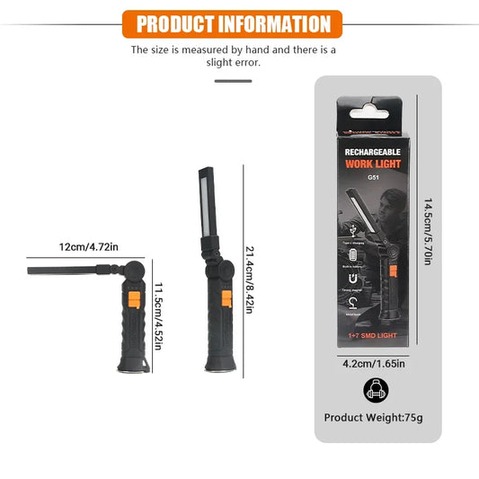 Portable COB LED Flashlight USB
