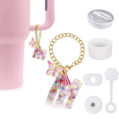 6PCS Cup Accessories Set for Stanley Cup 40oz, Tumbler Initials Decorations, Including Silicone Straw Cover Cap,Sticker