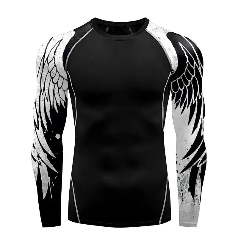 Compression Shirt for Men 3D Print Wing Graphic Tees Long Sleeve Fitness Crewneck Workout Top Quick Drying Summer Male Clothing