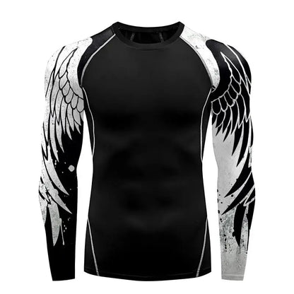 Compression Shirt for Men 3D Print Wing Graphic Tees Long Sleeve Fitness Crewneck Workout Top Quick Drying Summer Male Clothing