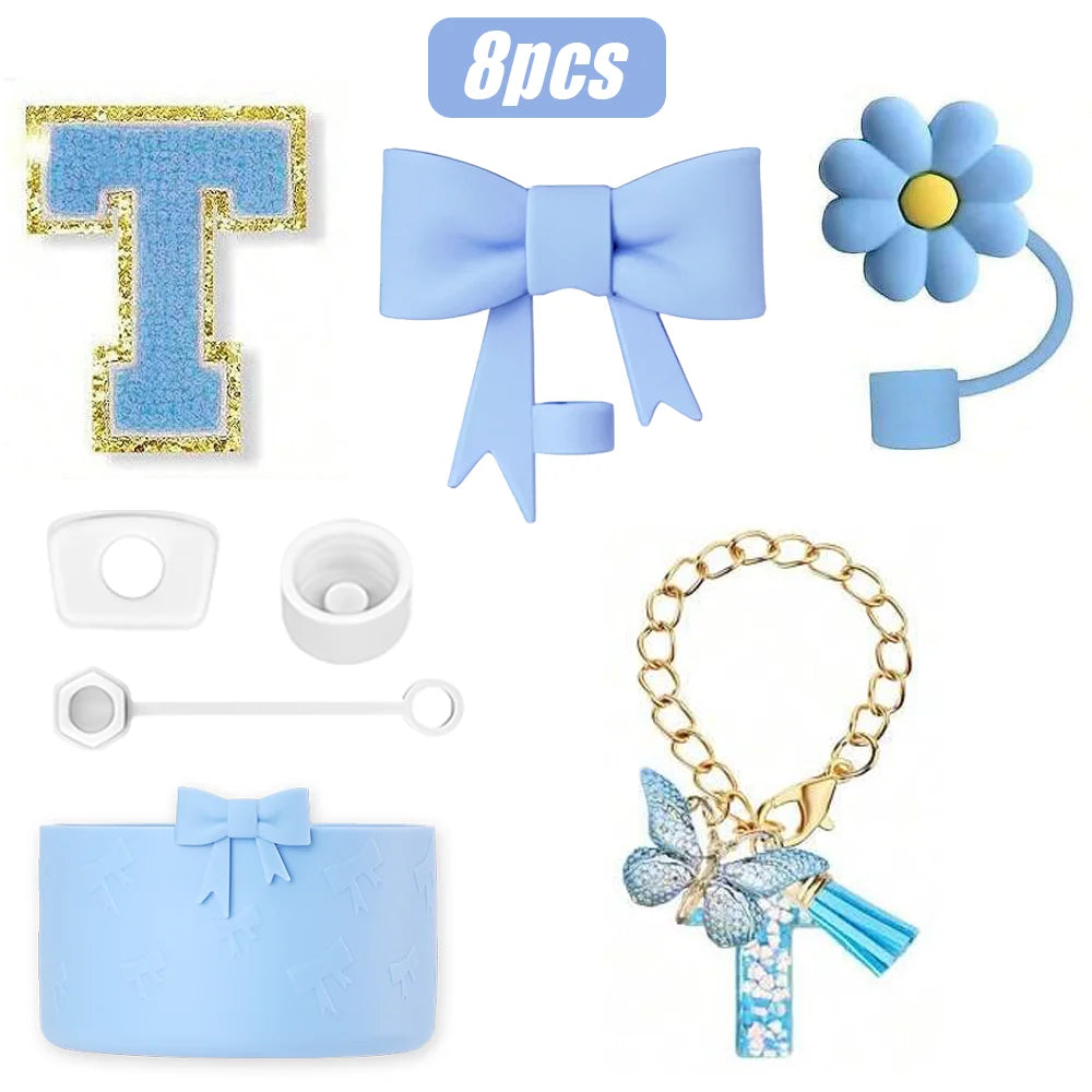 8PCS Cup Accessories Set for Stanley Cup 30oz 40oz, A-Z Initials Decorations, Including Silicone Straw Cover Cap,Sticker ﻿ ﻿