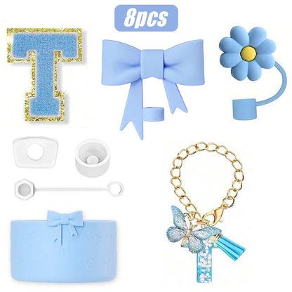 8PCS Cup Accessories Set for Stanley Cup 30oz 40oz, A-Z Initials Decorations, Including Silicone Straw Cover Cap,Sticker ﻿ ﻿