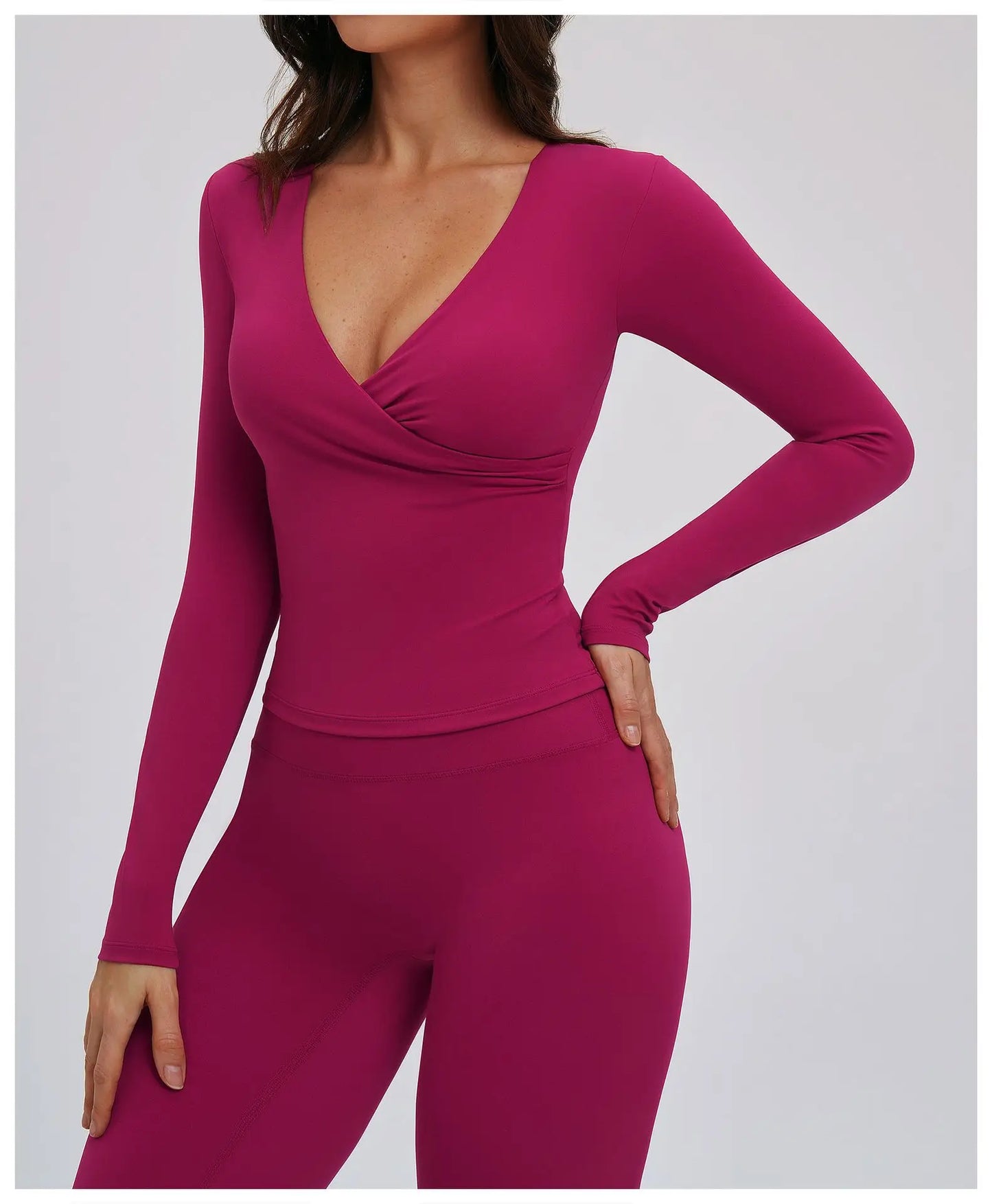 Compression Shirt Yoga Long Sleeve V Training Wear Tight Slim Fit Outdoor Running Fitness Sportswear Woman Gym Activewear