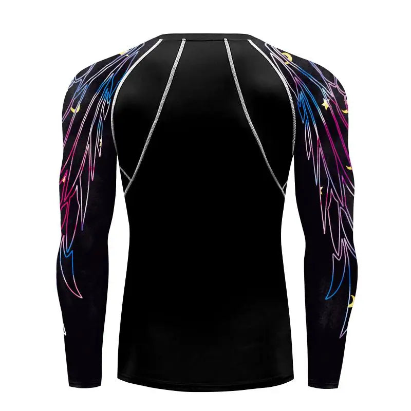 Compression Shirt for Men 3D Print Wing Graphic Tees Long Sleeve Fitness Crewneck Workout Top Quick Drying Summer Male Clothing