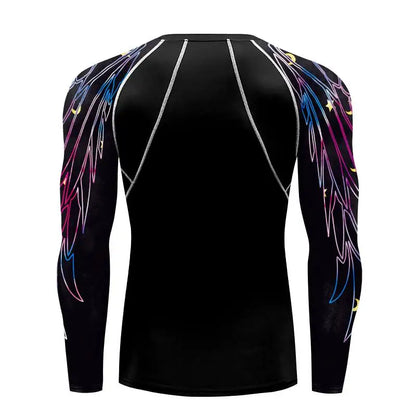Compression Shirt for Men 3D Print Wing Graphic Tees Long Sleeve Fitness Crewneck Workout Top Quick Drying Summer Male Clothing
