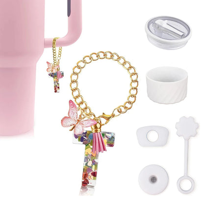 6PCS Cup Accessories Set for Stanley Cup 40oz, Tumbler Initials Decorations, Including Silicone Straw Cover Cap,Sticker