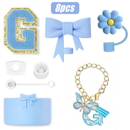 8PCS Cup Accessories Set for Stanley Cup 30oz 40oz, A-Z Initials Decorations, Including Silicone Straw Cover Cap,Sticker ﻿ ﻿