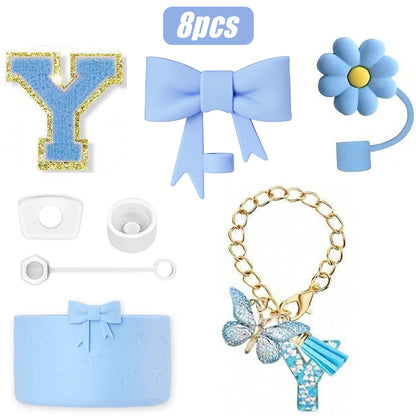 8PCS Cup Accessories Set for Stanley Cup 30oz 40oz, A-Z Initials Decorations, Including Silicone Straw Cover Cap,Sticker ﻿ ﻿