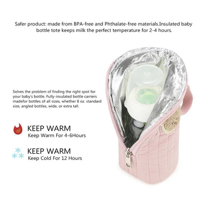 Baby Milk Bottle Warmer Bag,Plush Cartoon Bear Insulated Bag For Outdoor Travel Camping,Newborns Essential Travel Geared