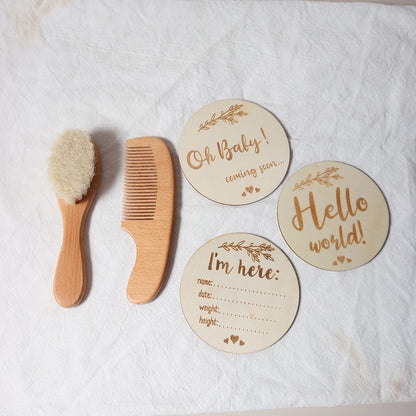 baby comb brush set newborn gift set Natural Wool beech Wooden Comb