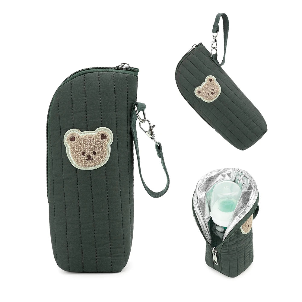 Baby Milk Bottle Warmer Bag,Plush Cartoon Bear Insulated Bag For Outdoor Travel Camping,Newborns Essential Travel Geared