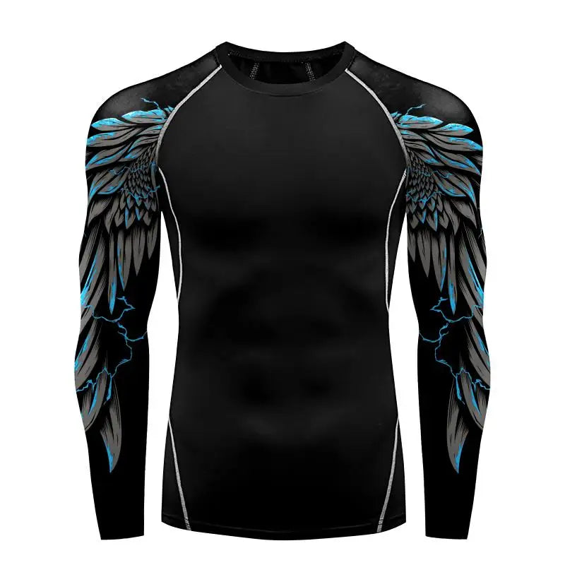 Compression Shirt for Men 3D Print Wing Graphic Tees Long Sleeve Fitness Crewneck Workout Top Quick Drying Summer Male Clothing