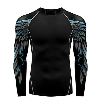 Compression Shirt for Men 3D Print Wing Graphic Tees Long Sleeve Fitness Crewneck Workout Top Quick Drying Summer Male Clothing