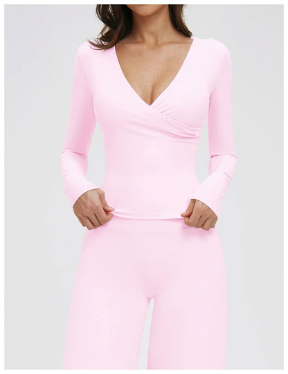 Compression Shirt Yoga Long Sleeve V Training Wear Tight Slim Fit Outdoor Running Fitness Sportswear Woman Gym Activewear
