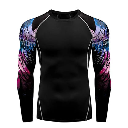 Compression Shirt for Men 3D Print Wing Graphic Tees Long Sleeve Fitness Crewneck Workout Top Quick Drying Summer Male Clothing