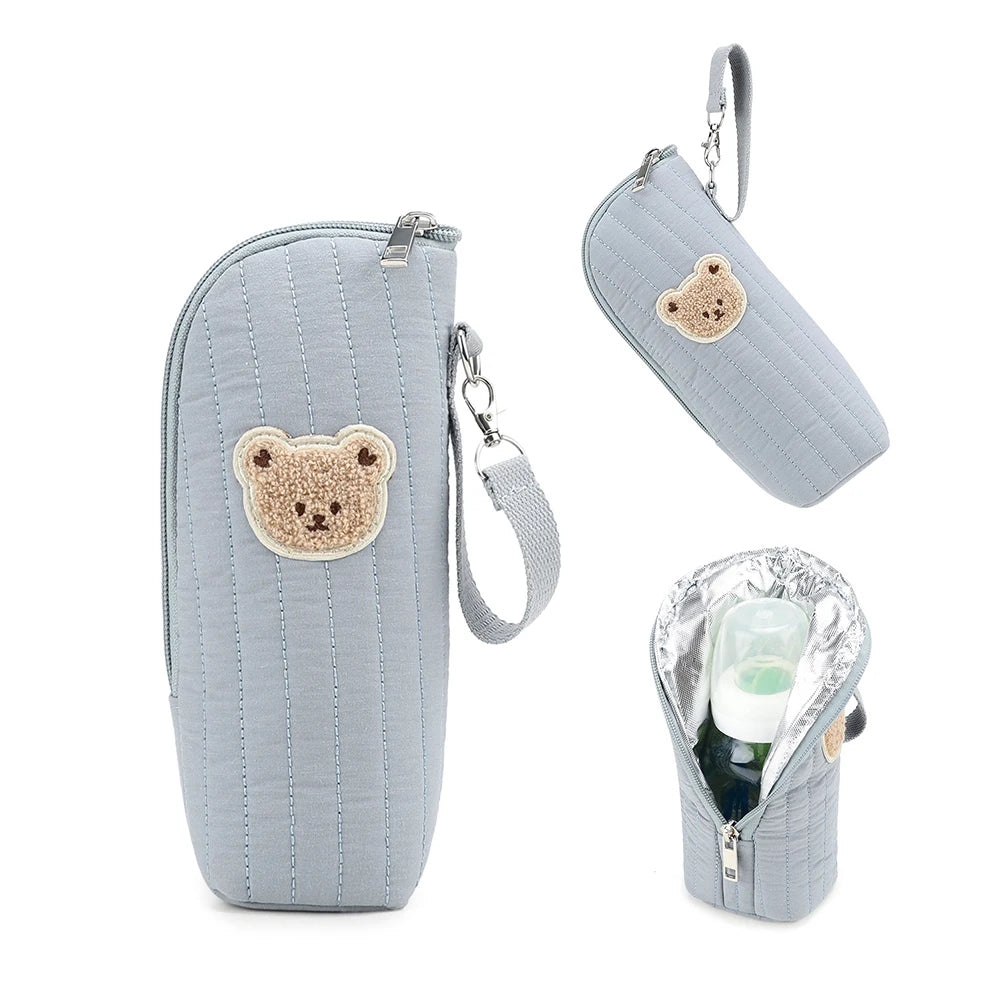 Baby Milk Bottle Warmer Bag,Plush Cartoon Bear Insulated Bag For Outdoor Travel Camping,Newborns Essential Travel Geared