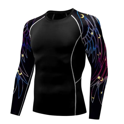 Compression Shirt for Men 3D Print Wing Graphic Tees Long Sleeve Fitness Crewneck Workout Top Quick Drying Summer Male Clothing