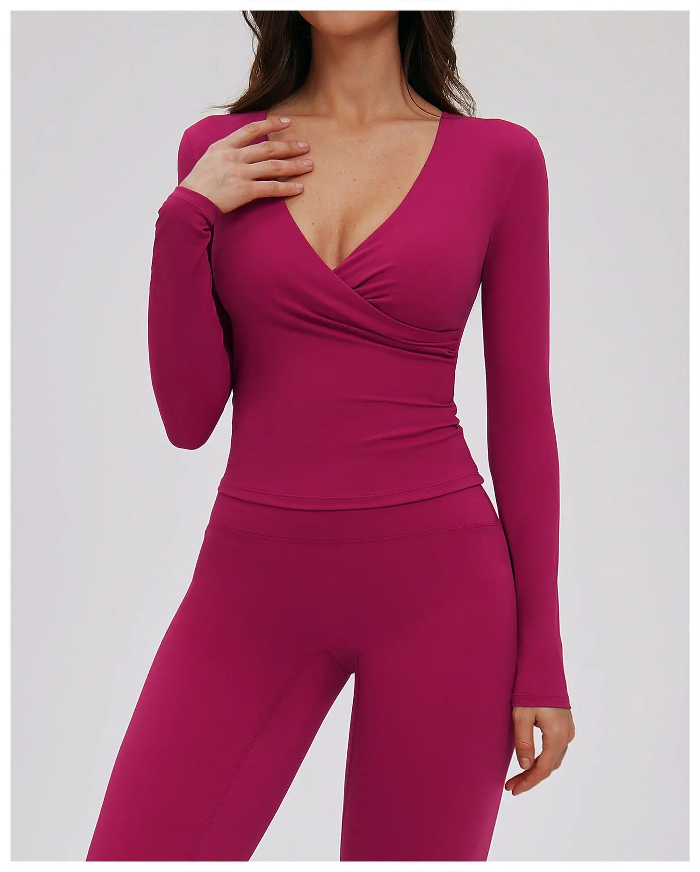Compression Shirt Yoga Long Sleeve V Training Wear Tight Slim Fit Outdoor Running Fitness Sportswear Woman Gym Activewear