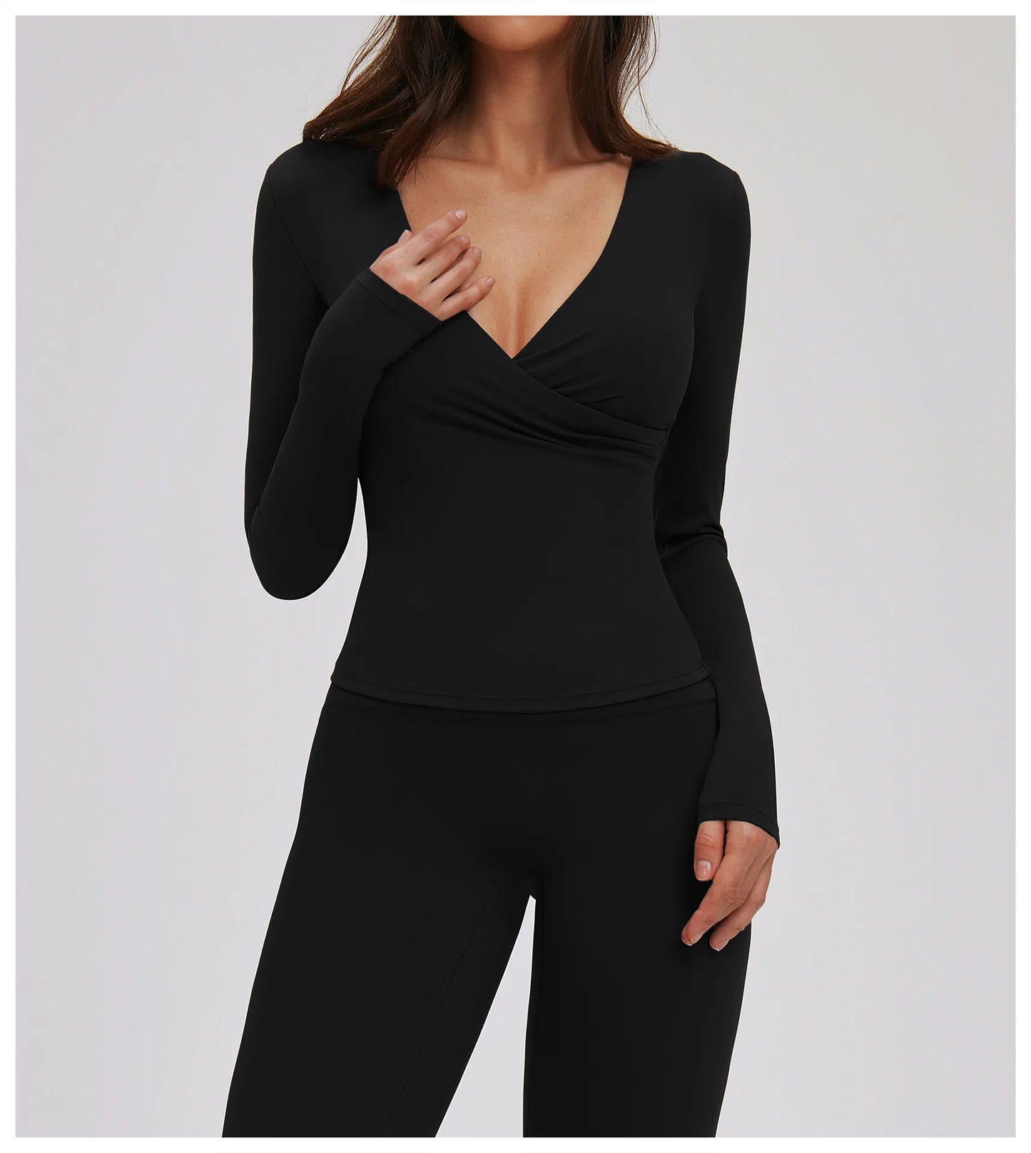 Compression Shirt Yoga Long Sleeve V Training Wear Tight Slim Fit Outdoor Running Fitness Sportswear Woman Gym Activewear