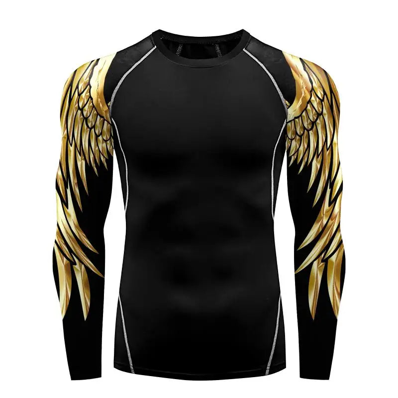 Compression Shirt for Men 3D Print Wing Graphic Tees Long Sleeve Fitness Crewneck Workout Top Quick Drying Summer Male Clothing