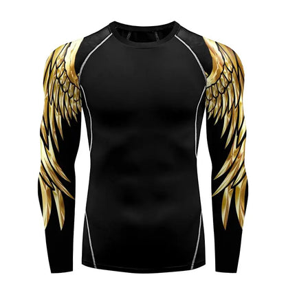 Compression Shirt for Men 3D Print Wing Graphic Tees Long Sleeve Fitness Crewneck Workout Top Quick Drying Summer Male Clothing