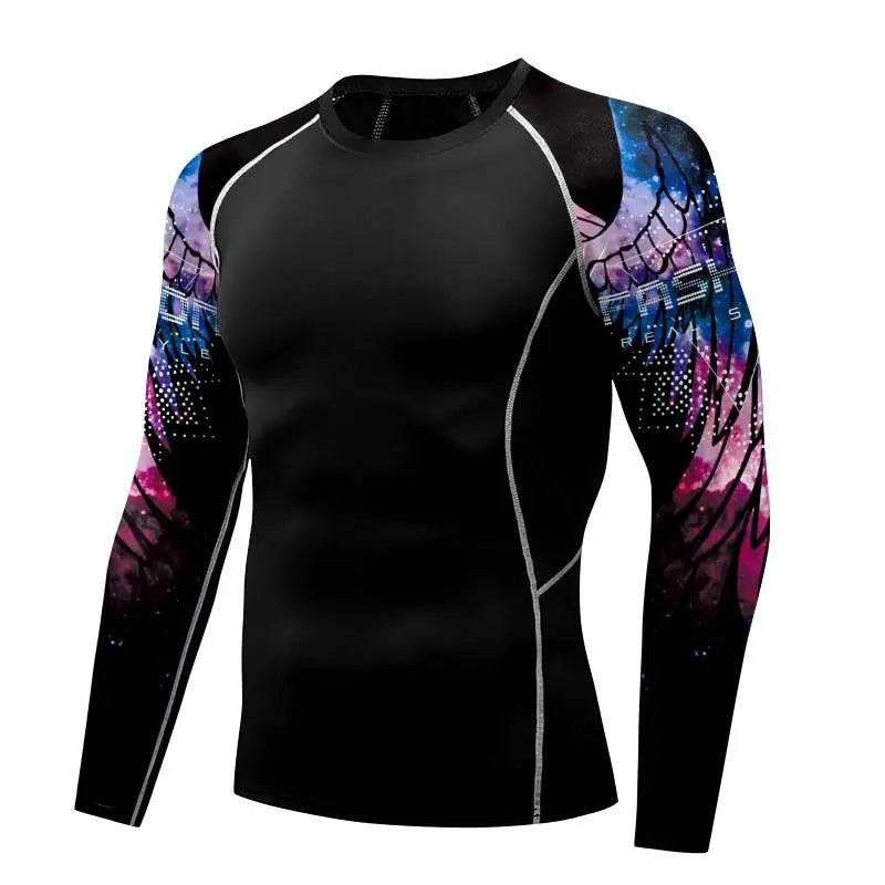 Compression Shirt for Men 3D Print Wing Graphic Tees Long Sleeve Fitness Crewneck Workout Top Quick Drying Summer Male Clothing