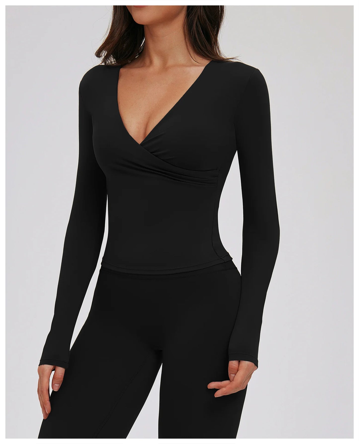 Compression Shirt Yoga Long Sleeve V Training Wear Tight Slim Fit Outdoor Running Fitness Sportswear Woman Gym Activewear
