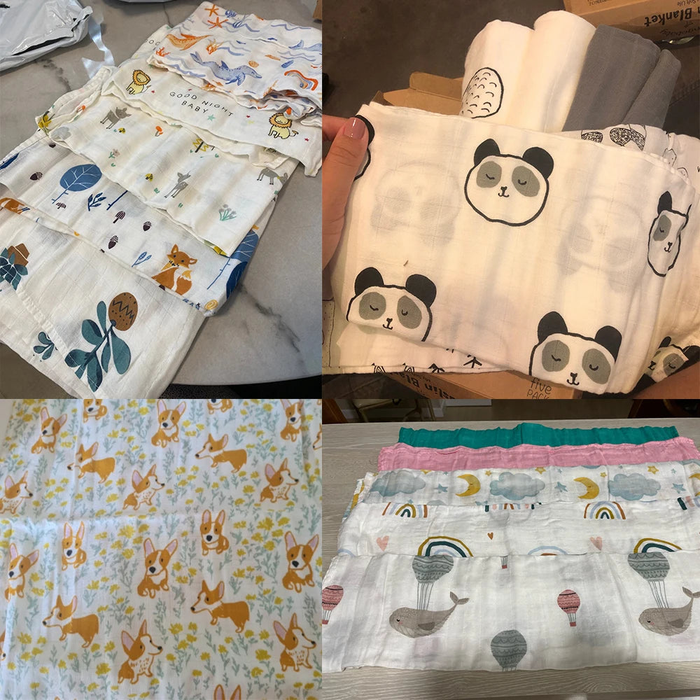 Kangobaby #My Soft Life# 5 Pieces Pack Multi-Functional Bamboo Cotton Muslin Blanket Baby Burp Cloth Set